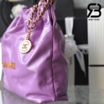 Túi Chanel 22 Small Handbag Purple Gold Tím Logo Vàng Da Bê 34CM Best Quality