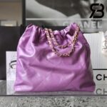 Túi Chanel 22 Small Handbag Purple Gold Tím Logo Vàng Da Bê 34CM Best Quality