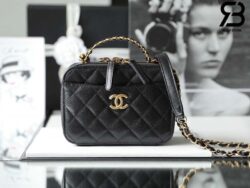 Túi Chanel 22SS Small Vanity Case Black Đen Khóa Vàng Da Caviar 17CM Best Quality