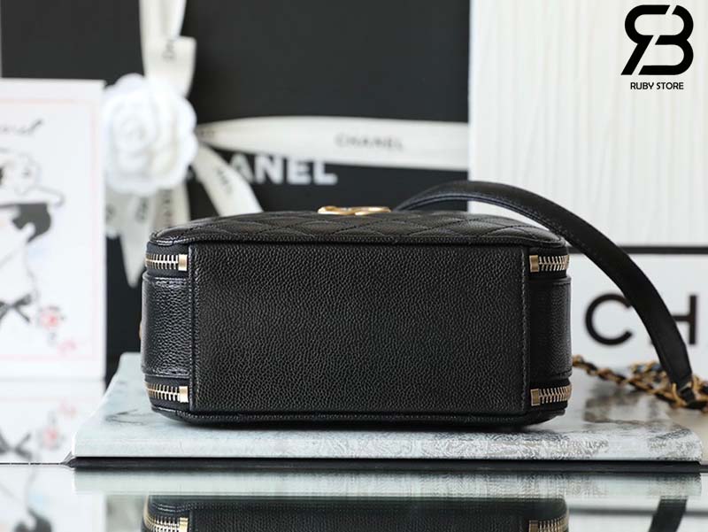 Túi Chanel 22SS Vanity Case Black Đen Khóa Vàng Da Caviar 19CM Best Quality