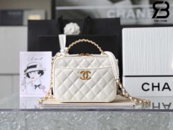 Túi Chanel 22SS Vanity Case White Trắng Khóa Vàng Da Caviar 19CM Best Quality