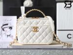 Túi Chanel 22SS Vanity Case White Trắng Khóa Vàng Da Caviar 19CM Best Quality