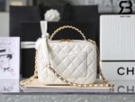 Túi Chanel 22SS Vanity Case White Trắng Khóa Vàng Da Caviar 19CM Best Quality