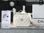 Túi Chanel 22SS Small Vanity Case White Trắng Khóa Vàng Da Caviar 17CM Best Quality