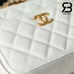 Túi Chanel 22SS Small Vanity Case White Trắng Khóa Vàng Da Caviar 17CM Best Quality