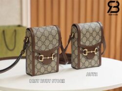 Túi Gucci Horsebit 1955 Phone Box Mini Bag GG Canvas Nâu Best Quality