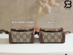 Túi Gucci Horsebit 1955 Phone Box Mini Bag GG Canvas Nâu Best Quality