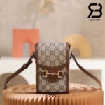 Túi Gucci Horsebit 1955 Phone Box Mini Bag GG Canvas Nâu Best Quality