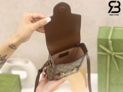 Túi Gucci Horsebit 1955 Phone Box Mini Bag GG Canvas Nâu Best Quality