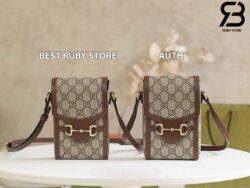 Túi Gucci Horsebit 1955 Phone Box Mini Bag GG Canvas Nâu Best Quality