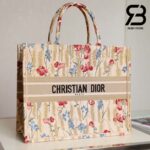 Túi Large Dior Book Tote Hibicus Thêu Hoa Màu Kem 42cm Best Quality