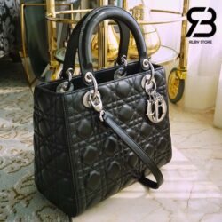 Túi Medium Lady Dior Bag Màu Đen Khóa Bạc 24CM Best Quality