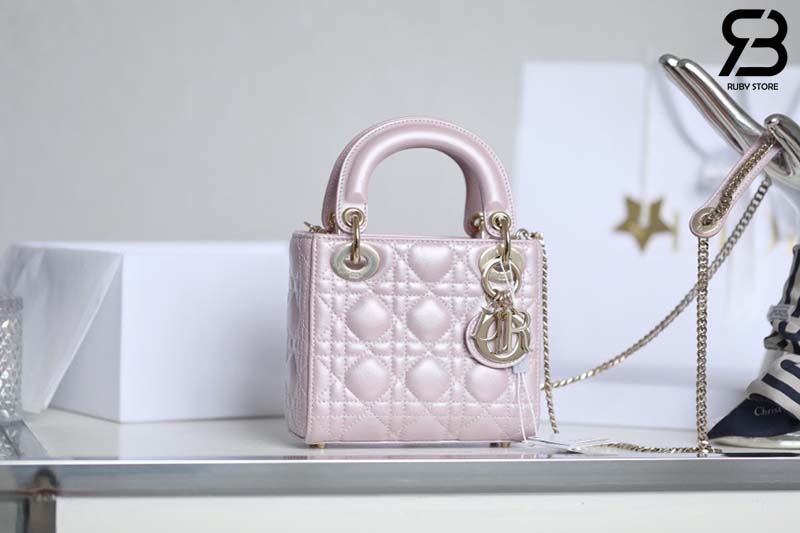 Túi Mini Lady Dior Bag Hồng Ngọc Trai 17Cm Best Quality | Ruby Luxury