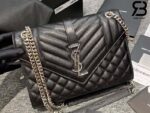Túi YSL Envelope Medium Chain Bag Grained Black Silver Đen Khóa Bạc Da Calfskin 24CM Best Quality