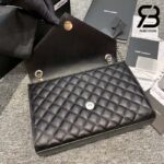 Túi YSL Envelope Medium Chain Bag Grained Black Silver Đen Khóa Bạc Da Calfskin 24CM Best Quality