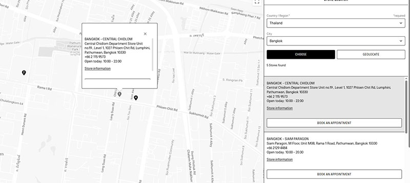 Location cửa hàng Balenciaga tại Thái Lan