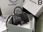 Túi Balenciaga Hourglass Small Black Đen Khóa Vàng Crocodile 23CM Best Quality