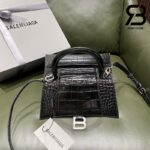 Túi Balenciaga Hourglass Small Black Đen Khóa Bạc Crocodile 23CM Best Quality
