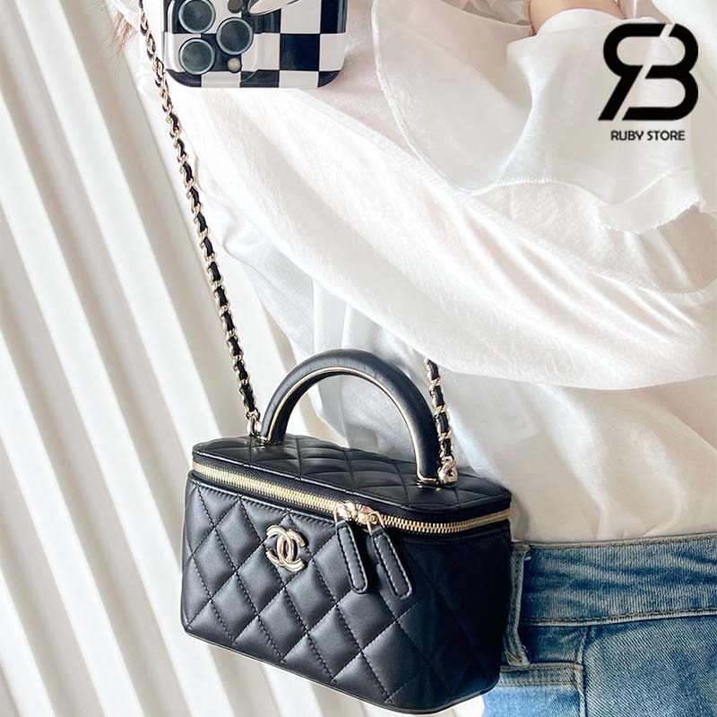 Túi Chanel 22A Vanity Casual Style Màu Đen Da Cừu 17CM Best Quality