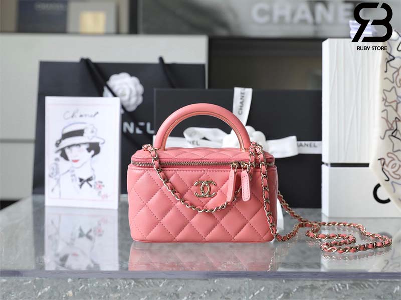 Túi Chanel 22A Vanity Casual Style màu hồng da cừu 17cm best quality