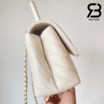 Túi Chanel Coco Handle Chevron Small White Trắng Da Caviar Lót Vải Vải 24CM Best Quality