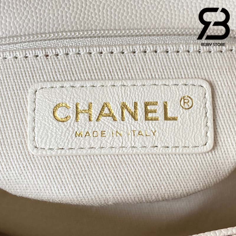 Túi Chanel Coco Handle Chevron Small White Trắng Da Caviar Lót Vải Vải 24CM Best Quality 