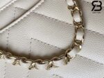 Túi Chanel Coco Handle Chevron Small White Trắng Da Caviar Lót Vải Vải 24CM Best Quality
