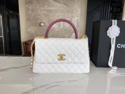 Túi Chanel Coco Handle Medium White Trắng Da Caviar Lót Da Vải 29CM Best Quality