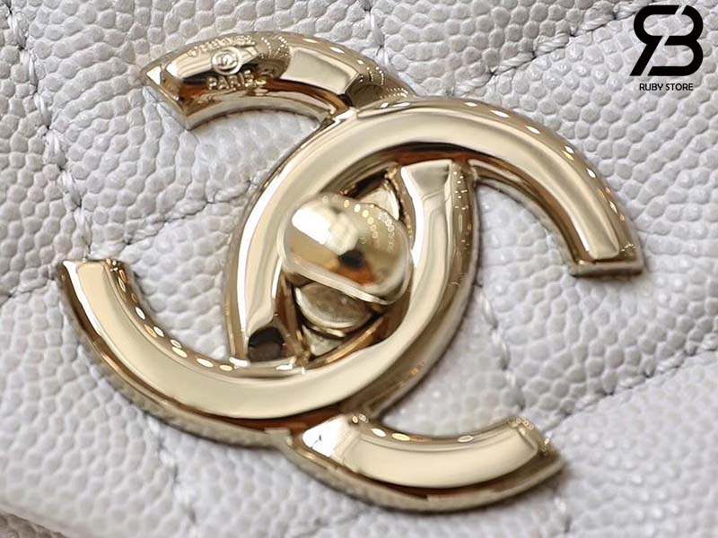 Túi Chanel Coco Handle Medium White Trắng Da Caviar Lót Vải 29CM Best Quality