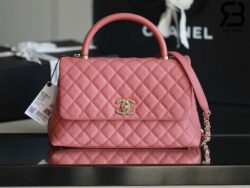 Túi Chanel Coco Handle Small Pink Hồng Da Caviar Lót vải 29CM Best Quality