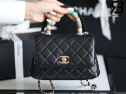 Túi Chanel Coco Mini Handle Black Đen Da Lambskin Lót Da 19CM Best Quality