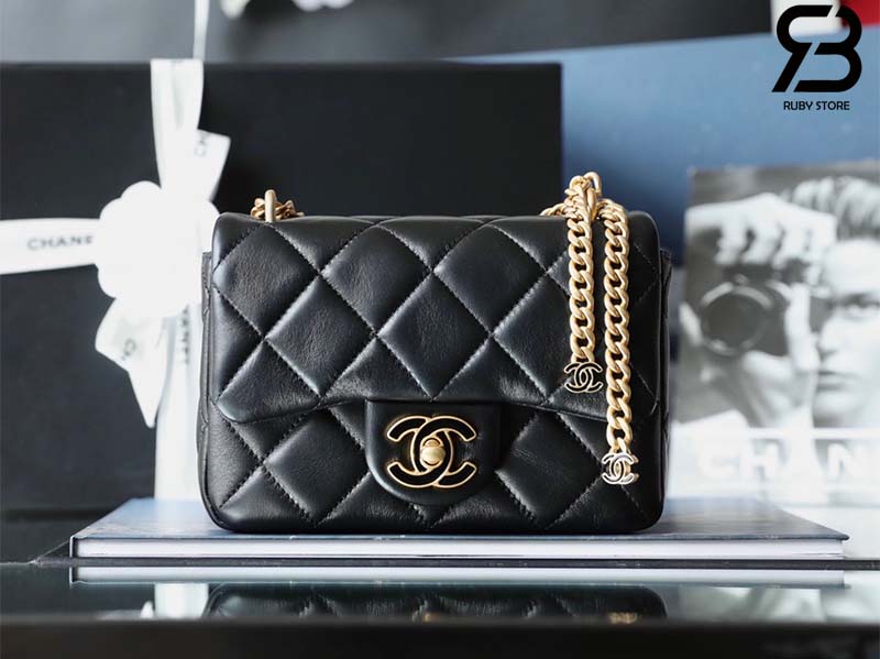 Túi Chanel Mini Flap Bag màu đen da cừu 18cm best quality