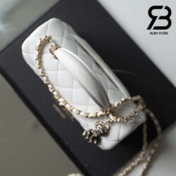 Túi Chanel Mini Flap Bag With Top Handle Lion Charm Màu Trắng 20CM Best Quality