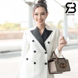 Túi Gucci Horsebit 1955 Mini Top Handle Bag GG Canvas Brown Nâu 23CM Best Quality