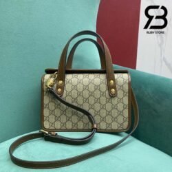 Túi Gucci Horsebit 1955 Mini Top Handle Bag GG Canvas Brown Nâu 23CM Best Quality