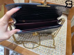 Túi YSL Cassandra Medium Chain Bag In Crocodile Màu Đen 22CM Best Quality