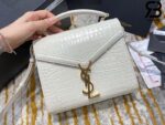 Túi YSL Cassandra Top Handle Bag Crocodile White Gold Trắng Khóa Vàng 20CM Best Quality