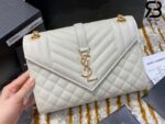 Túi YSL Envelope Medium Chain Bag Grained White Gold Trắng Khóa Vàng Da Calfskin 24CM Best Quality
