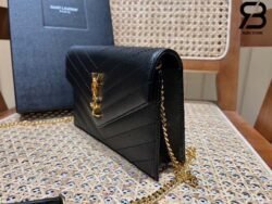 Túi YSL Envelope Woc Grained Black Gold Đen Khóa Vàng Da Calfskin 19CM Best Quality