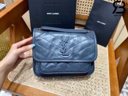 Túi YSL Niki Baby Chain Bag In Crinkled Vintage Leather Xanh Đen Da Calfskin 21CM Best Quality