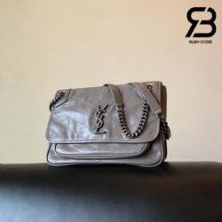 Túi YSL Niki Baby Chain Bag In Crinkled Vintage Leather Xám Đen Da Calfskin 21CM Best Quality