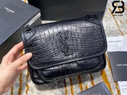 Túi YSL Niki Baby Chain Bag In Crocodile Embossed Leather Đen Da Calfskin 21CM Best Quality