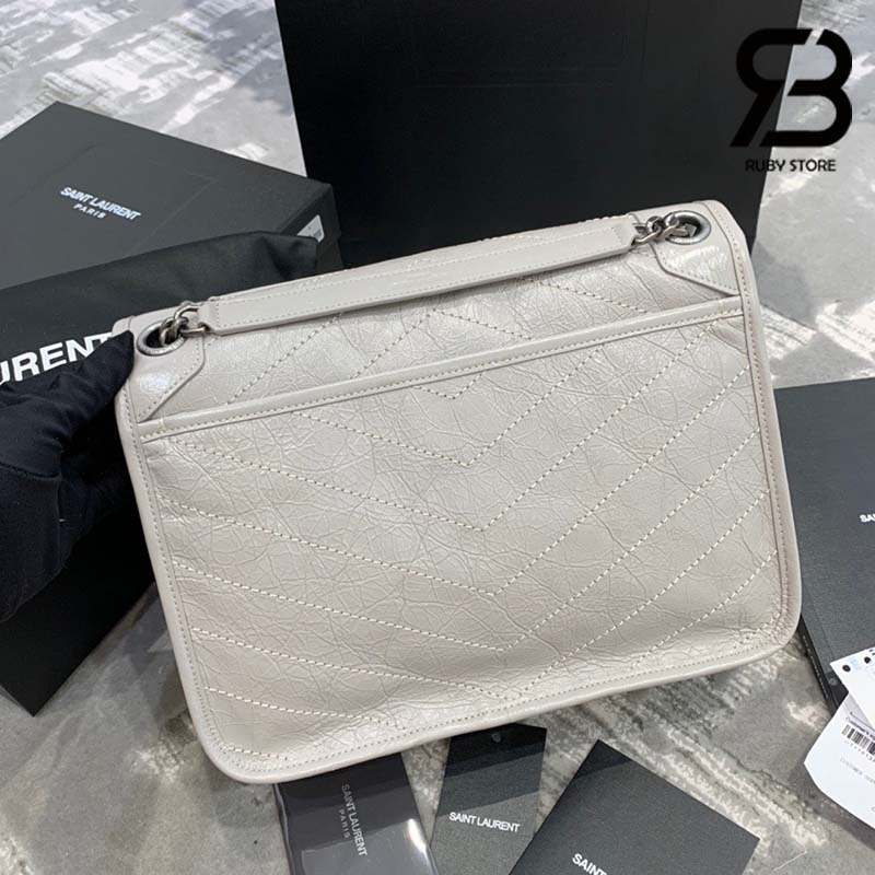 Túi Ysl Niki Medium Chain Bag In Crinkled Leather Trắng Best Quality