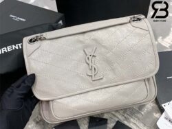 Túi YSL Niki Medium Chain Bag In Crinkled Vintage Leather Trắng Da Calfskin 28CM Best Quality