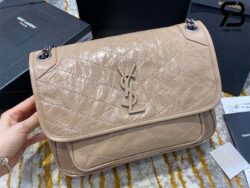 Túi YSL Niki Medium Chain Bag In Crinkled Vintage Leather Vàng Cát Da Calfskin 28CM Best Quality