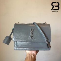 Túi YSL Sunset Medium Chain Bag In Crocodile Fog Grey Xám 22CM Best Quality