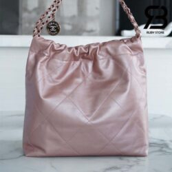Túi Chanel 22 Medium Handbag Irridescent Hồng Logo Bạc Da Bê 38CM Best Quality
