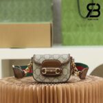 Túi Gucci Horsebit 1955 Strap Wallet GG Supreme Nâu 12CM Best Quality
