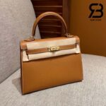 Túi Hermes Kelly 25 Gold Epsom CK37 Nâu Khóa Vàng Khâu Tay Best Quality