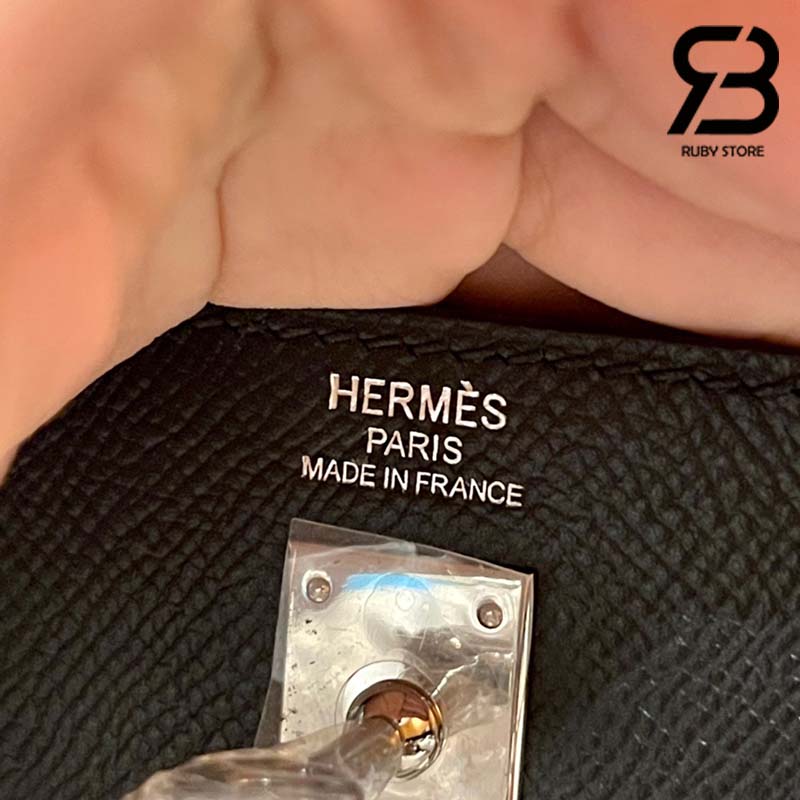 Túi Hermes Kelly 25 Noir Epsom CK89 Đen Khóa Bạc Khâu Tay Best Quality 